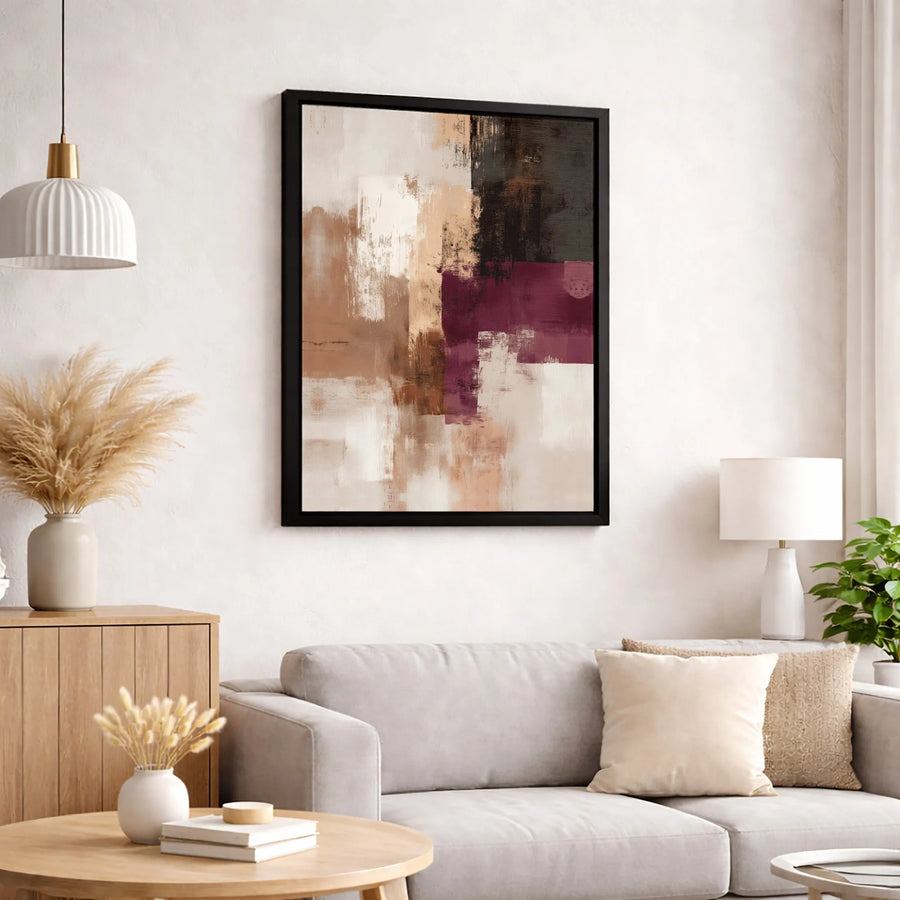 Abstract Burgundy Wall Art | Modern Brown And Beige Brushstroke Canvas | Premium Gallery-Wrapped Print | Large Minimalist Decor For Living Room