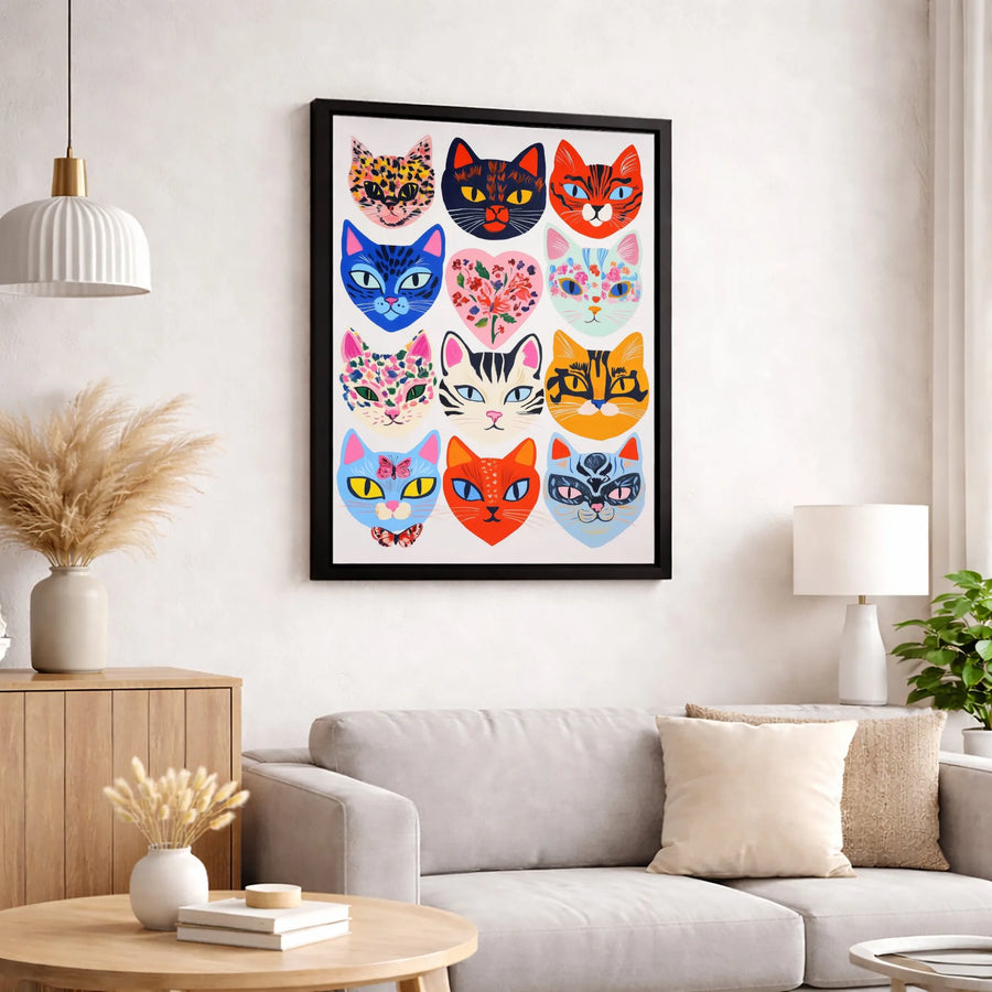 Colorful Cat Faces Canvas Print | Whimsical Pop Art Animal Collage | Gallery-Quality 1.25 Inch Wrap | Premium Wall Decor Gift for Cat Lovers