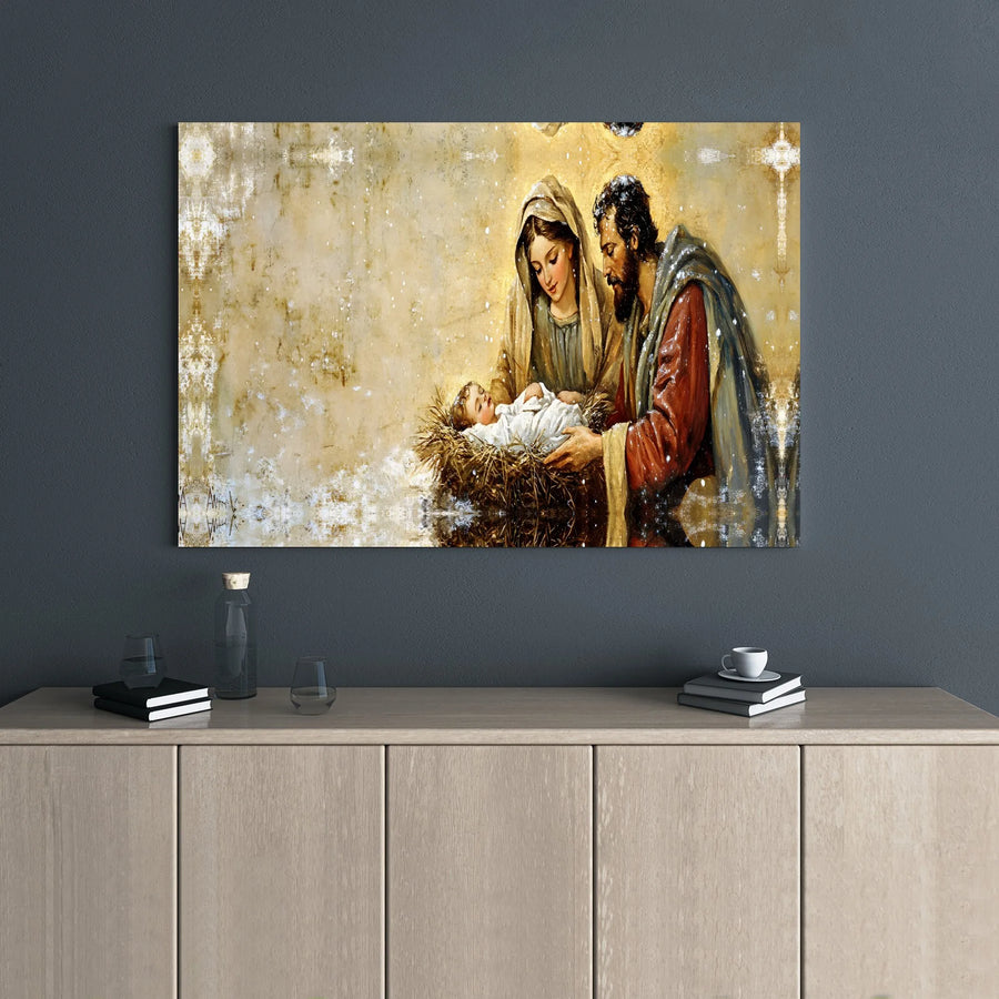 Nativity Scene Canvas Wall Art | Holy Family Christmas Painting | Premium 1.25-Inch Gallery Wrap | Religious Home Decor Gift