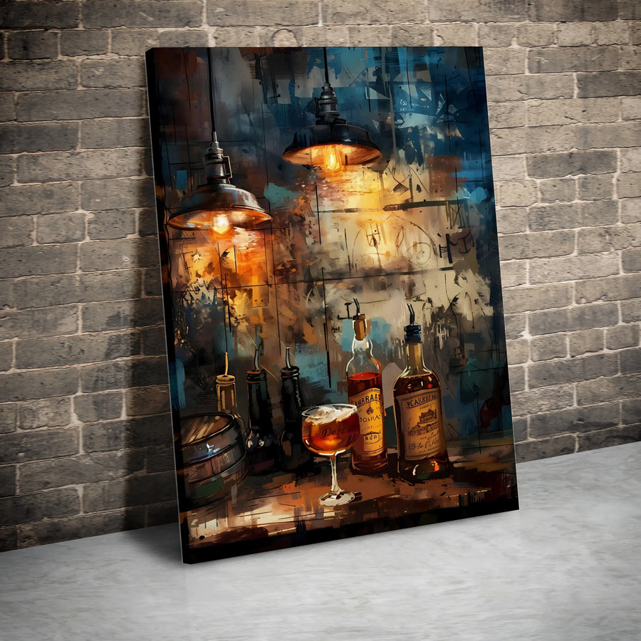 Whiskey Bar Canvas Wall Art | Industrial Pub Scene Painting | Premium Fade-Resistant Print | Man Cave Decor Gift for Him