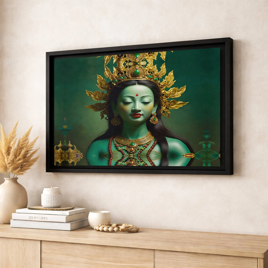 Green Tara Canvas Print | Meditating Bodhisattva Wall Art | Premium Gallery-Wrapped 1.25" Profile | Spiritual Home Decor & Meditation Gift