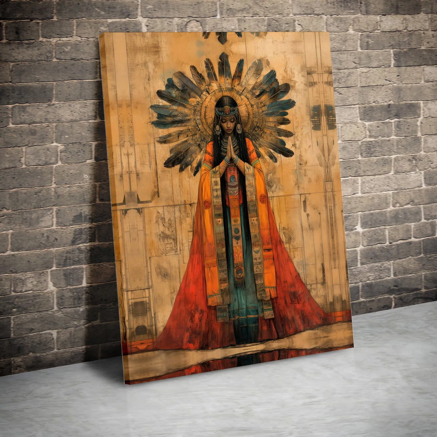 Native American Woman Wall Art | Spiritual Indigenous Portrait Canvas | Premium Gallery Wrapped Decor | Bohemian Home Gift For Her
