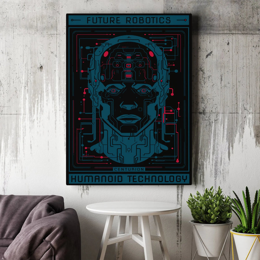 Futuristic Robot Wall Art | Humanoid Technology Blueprint | Premium Gallery Wrapped Canvas | Gift for Sci-Fi Fan & Office Decor