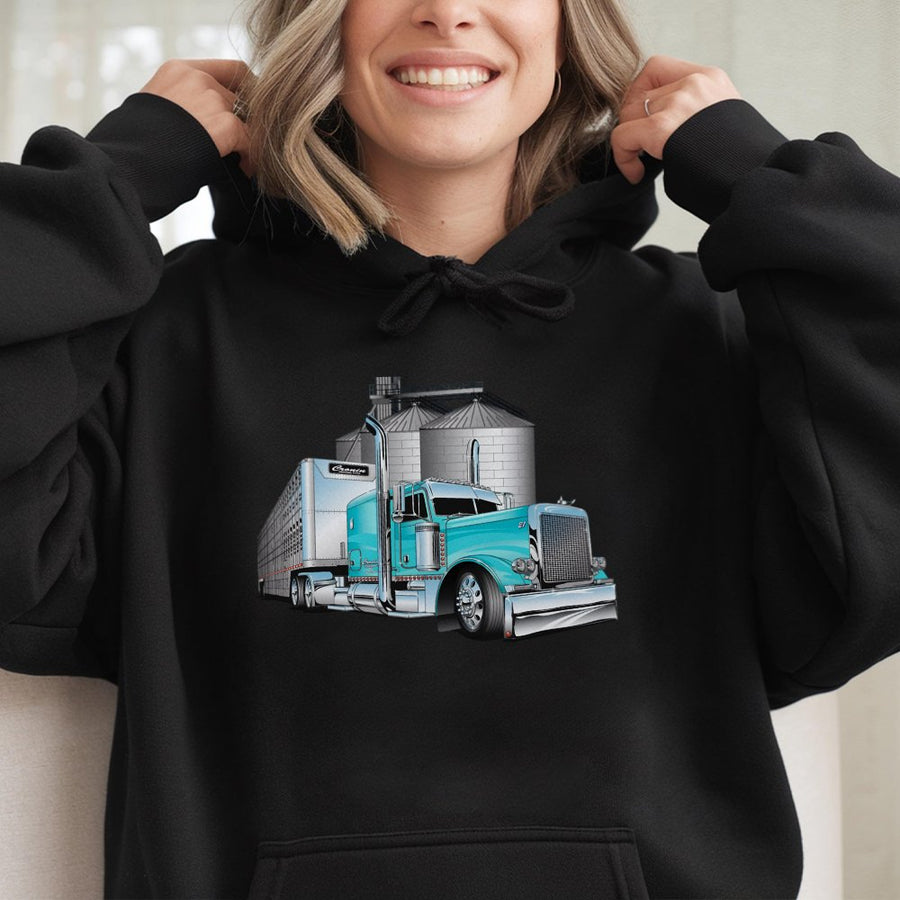 Semi Truck Hoodie | Vintage Livestock Hauler Graphic | Premium Cotton-Poly Blend | Gift for Trucker Driver and Farm Enthusiast