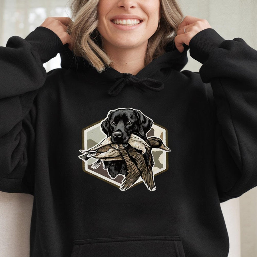 Hunting Dog Duck Hoodie | Labrador Retriever Graphic | Premium Cotton Blend | Gift For Hunter Country Outdoor Apparel