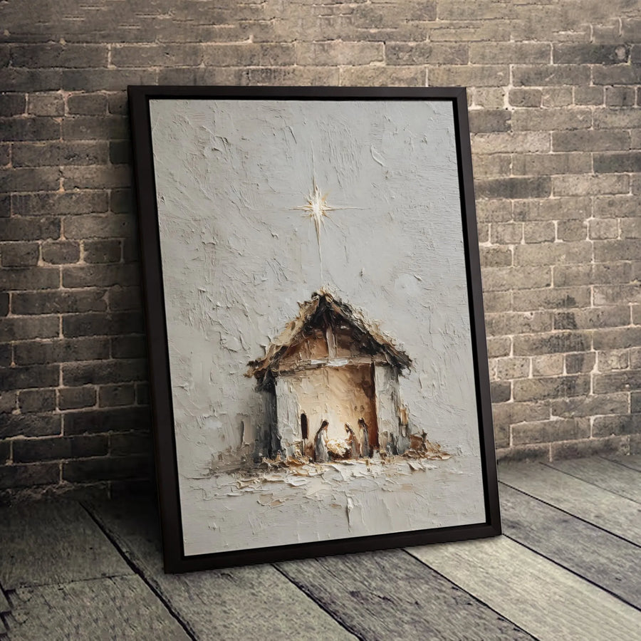 Nativity Scene Canvas Print | Textured Impasto Religious Wall Art | Premium Gallery Wrapped Decor | Minimalist Christmas Gift For The Home