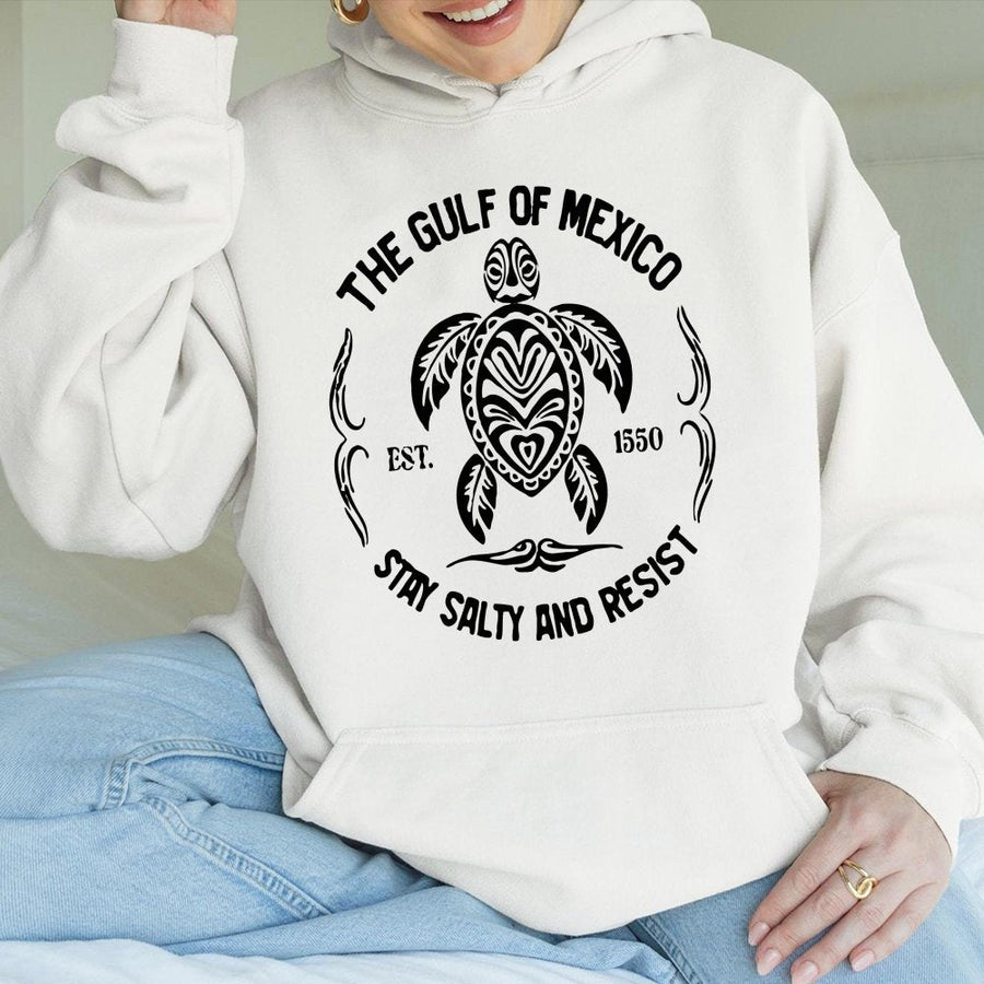 Gulf of Mexico Sea Turtle Hoodie | Tribal Art Coastal Graphic Print | Soft Cotton-Poly Blend | Unisex Gift for Ocean Lovers & Beach Goers