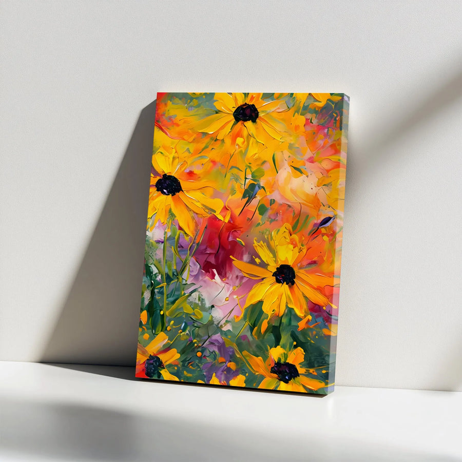 Black Eyed Susan Canvas Print | Vibrant Abstract Floral Painting | Thick Gallery Wrap Canvas | Modern Botanical Wall Decor Gift