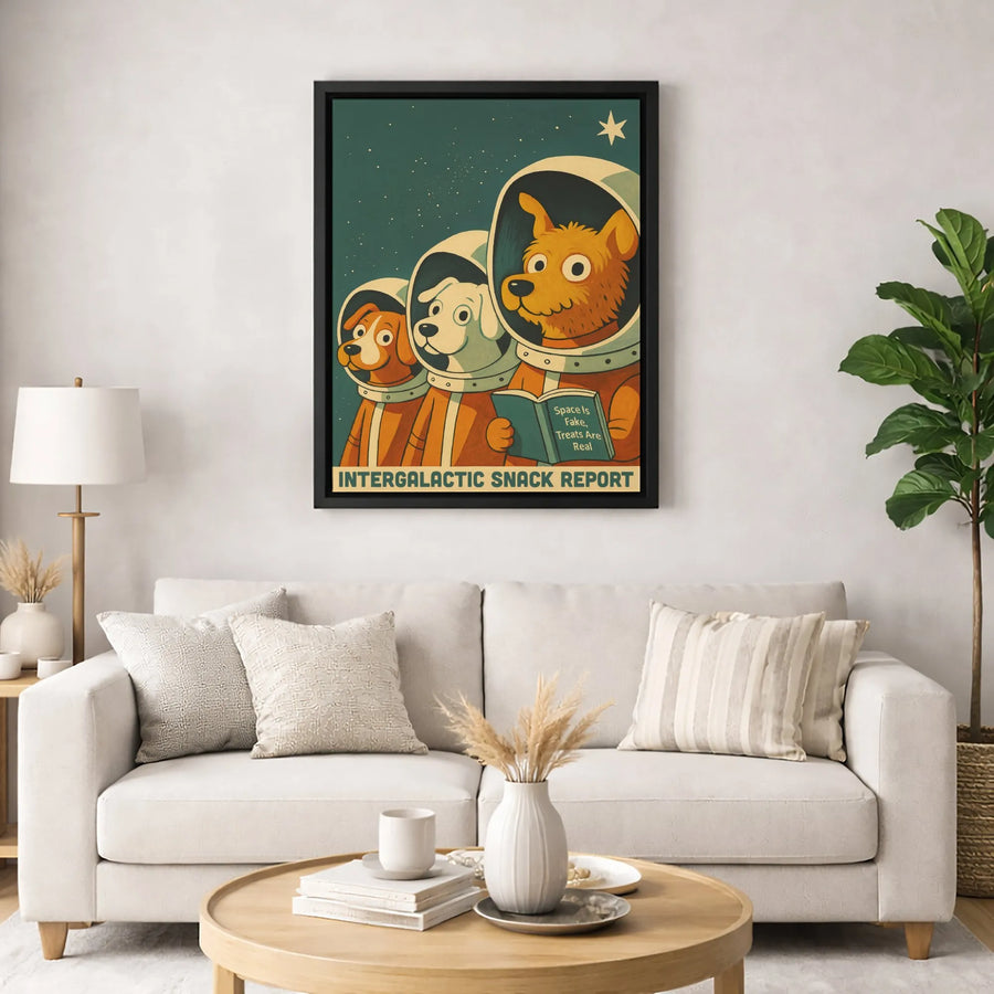 Astronaut Dog Canvas Wall Art | Funny Intergalactic Snack Report Poster | Gallery-Quality Premium Print | Unique Gift for Dog Lovers & Space Fans