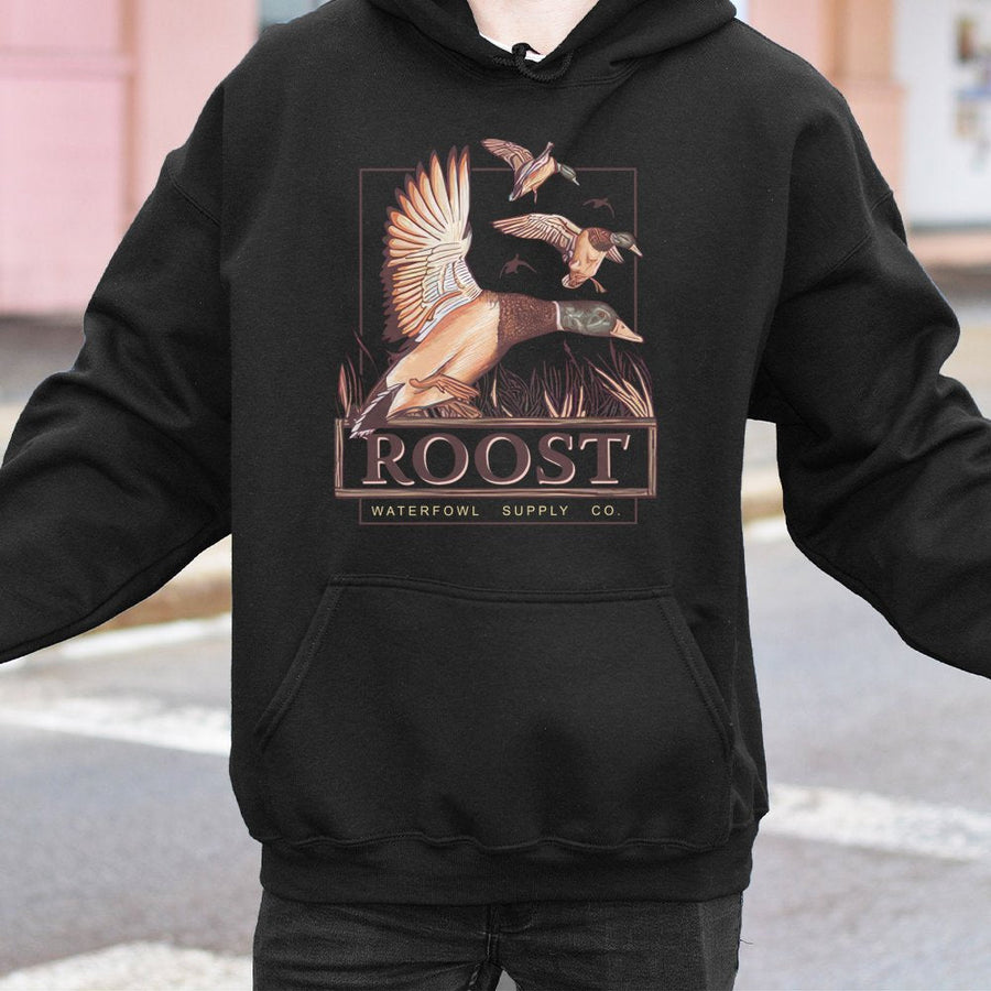 Duck Hunting Hoodie | Flying Mallard Waterfowl Art | Premium Cotton-Blend Sweatshirt | Outdoorsman Gift for Hunters Men Women