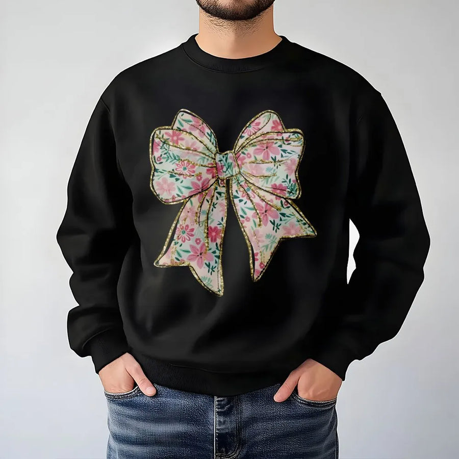 Coquette Bow Sweatshirt | Floral Ribbon Aesthetic Graphic | Soft Cotton Blend | Trendy Unisex Gift For Her
