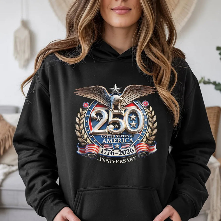 USA 250th Anniversary Hoodie | Patriotic Eagle 1776-2026 Graphic | Soft Cotton-Poly Blend | Collector's Gift for Patriots