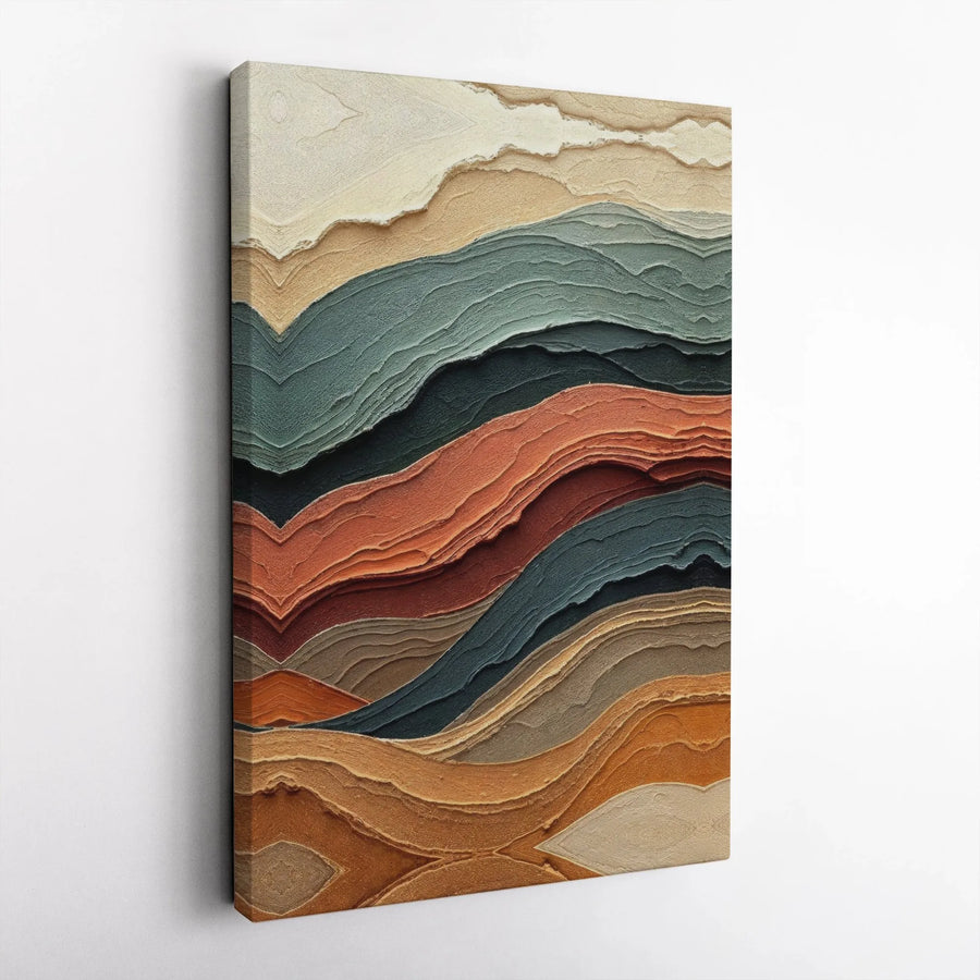 Abstract Wavy Earth Tone Canvas Print | Modern Textured Layered Landscape | Premium Fade-Resistant Wall Art | Minimalist Home Decor Gift