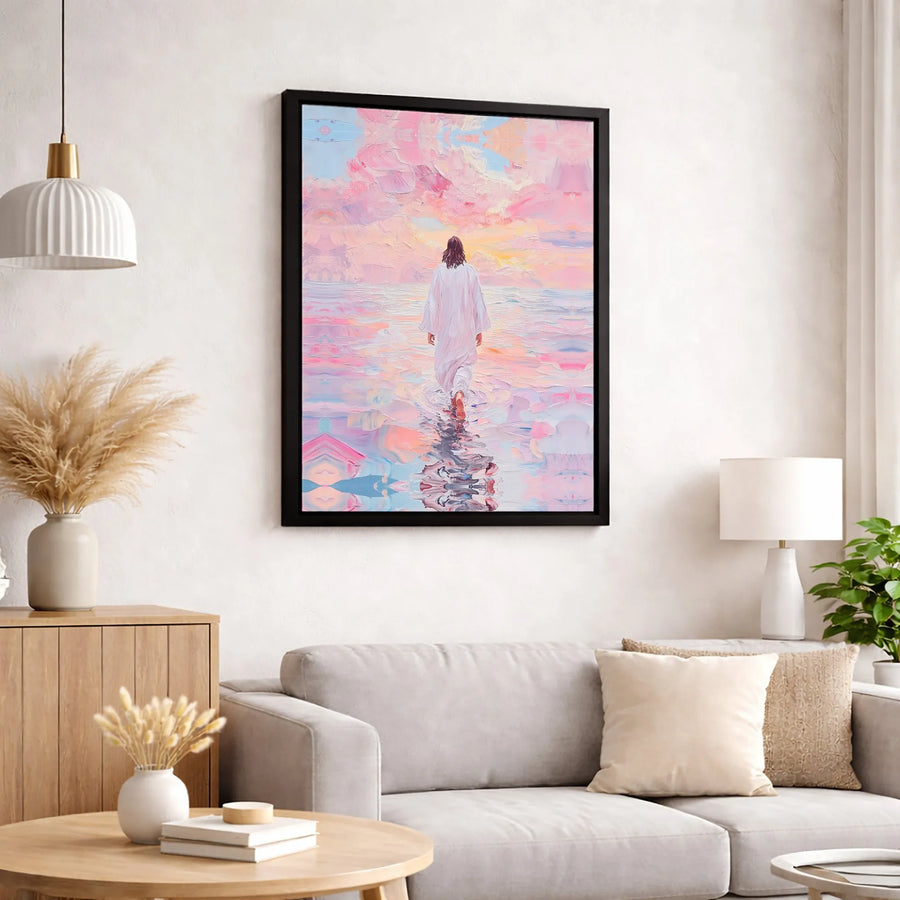 Jesus Walking On Water Canvas Print | Abstract Impasto Style Wall Art | Premium 1.25 Inch Gallery Wrap | Christian Home Decor Gift