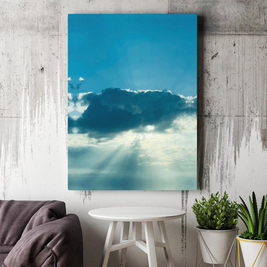 Sun Rays Through Clouds Canvas Wall Art | Heavenly Sky Photography Print | Premium 1.25" Deep Gallery Wrap | Inspirational Home & Office Decor Gift