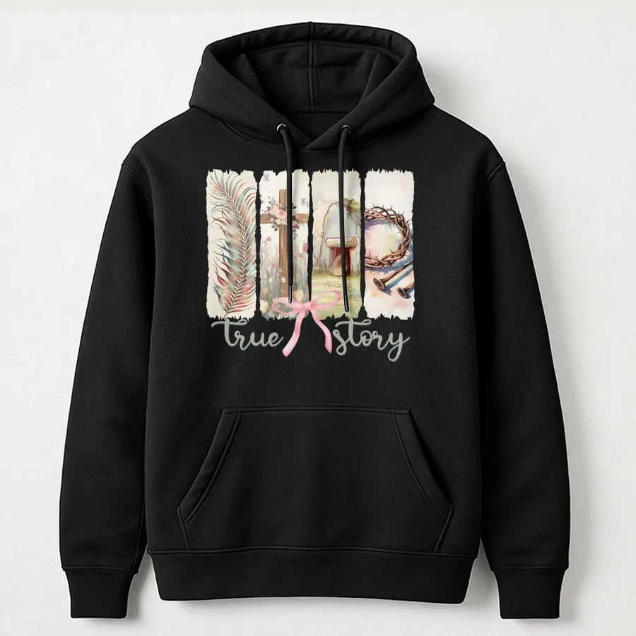 Christian Easter Hoodie | He Is Risen Coquette Bow Graphic | Soft Cotton Tee | Faith Based Gift for Women