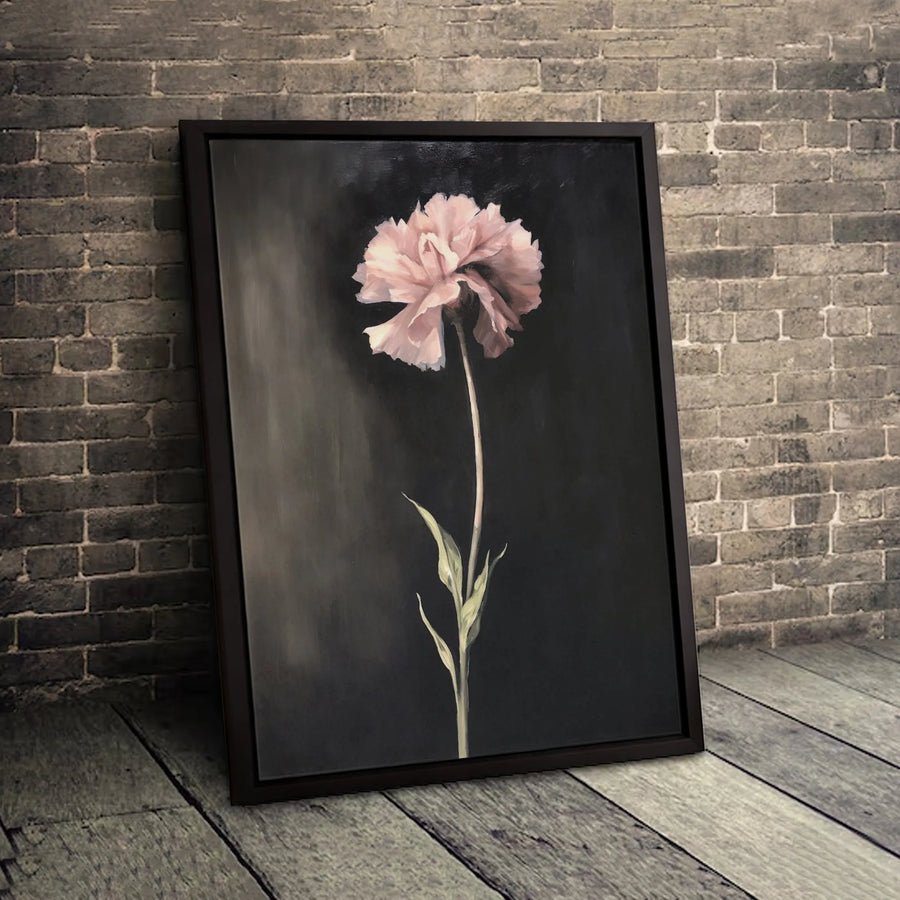 Pink Carnation Canvas Wall Art | Moody Floral Oil Painting Print | Gallery Quality Stretched Canvas | Elegant Home Office Decor Gift