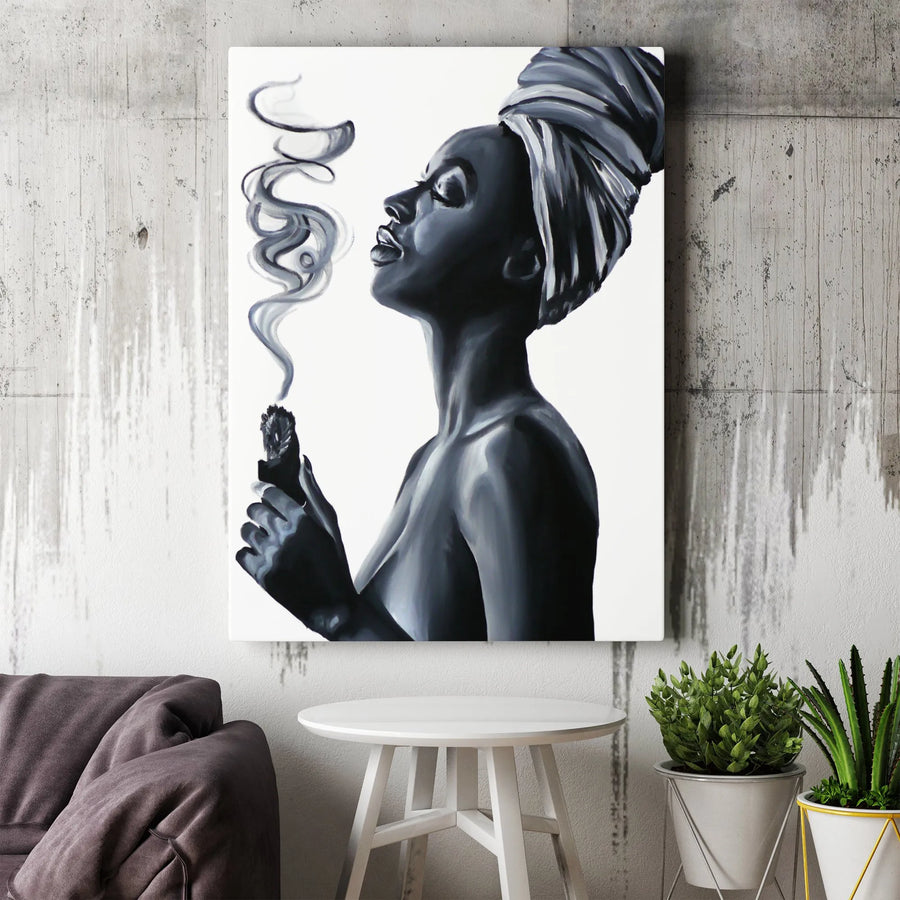 Black Woman Portrait Canvas Art | Sage Smudging Spiritual Decor | Premium 1.25" Framed Wall Print | Aesthetic Boho Home Gift for Her