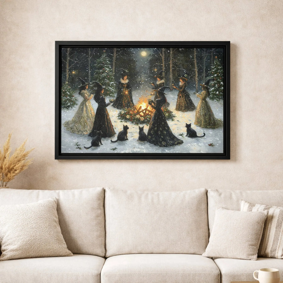 Winter Solstice Witch Canvas | Coven Gathering Bonfire Art | Gallery Quality 1.25 Inch Wrap | Pagan Yule Home Decor Gift
