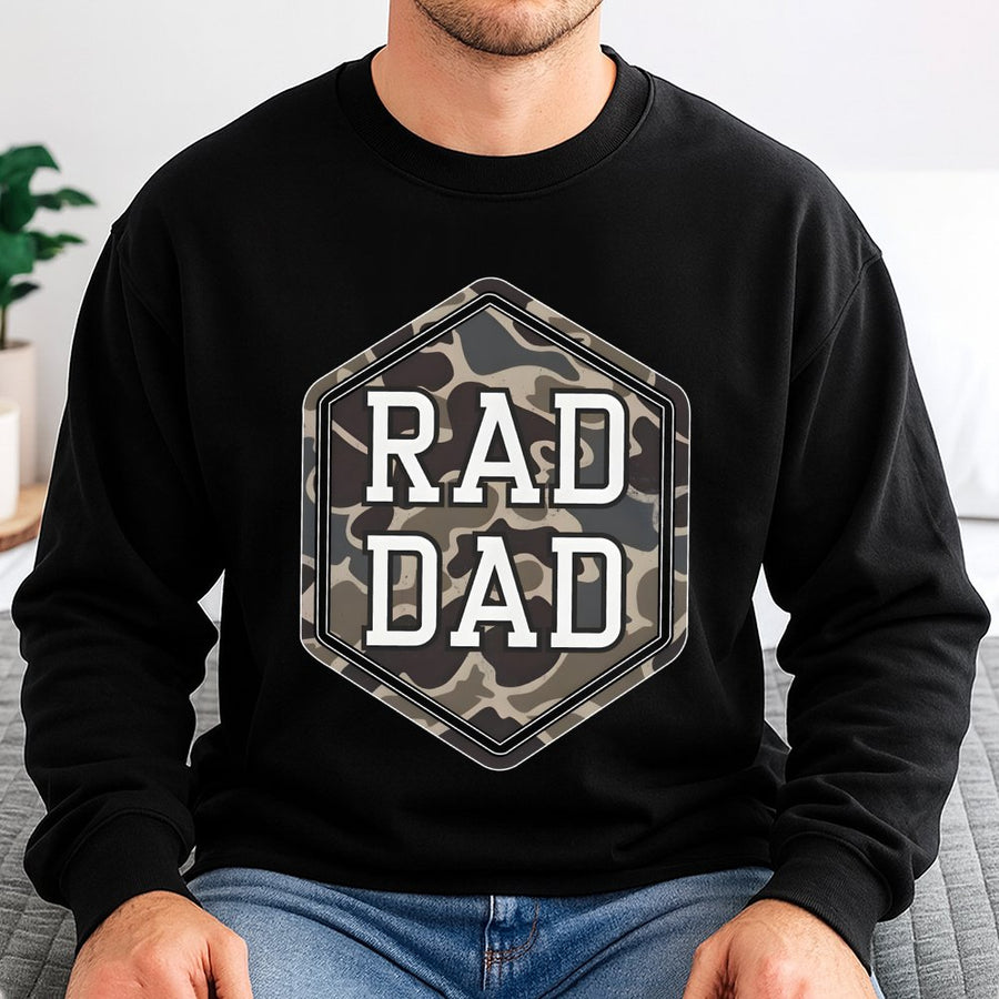 Rad Dad Camo Sweatshirt | Hexagon Military Print Design | Premium Cotton Blend | Funny Gift For Father, Husband, New Dad Birthday Present