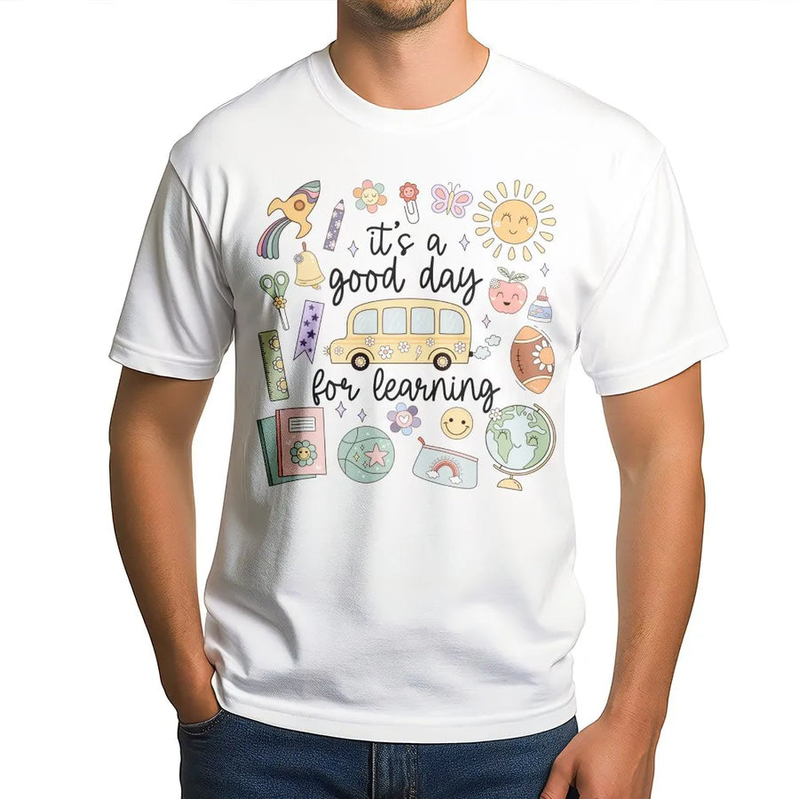 Good Day for Learning Teacher Shirt | Whimsical School Doodle Graphic Tee | Premium Soft Cotton | First Day of School Gift for Educator