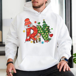 Christmas RN Nurse Hoodie | Holiday Registered Nurse Graphic Sweatshirt | Premium Cotton-Poly Blend | Gift for Nursing Students & Medical Professionals