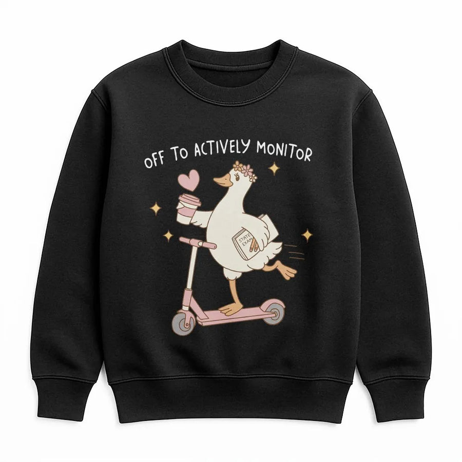 State Testing Teacher Sweatshirt | Funny 'Off To Actively Monitor' Goose Design | Soft Cotton Tee | Gift for Teacher Crew & Test Proctor