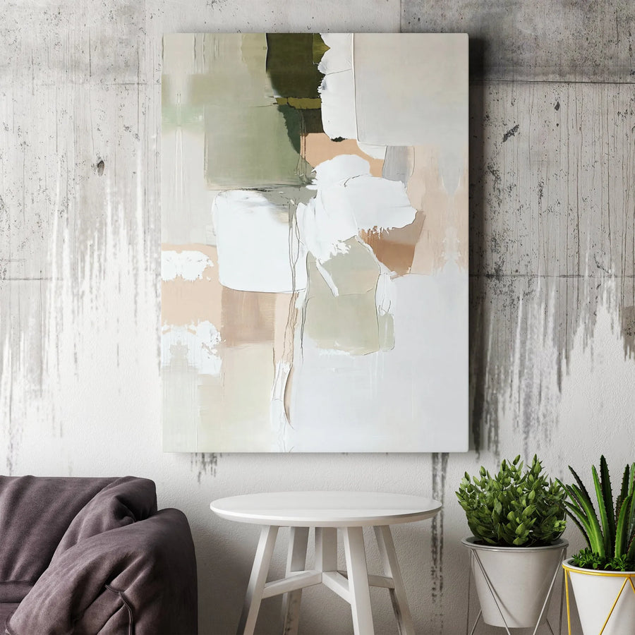 Neutral Abstract Canvas Wall Art | Sage Green and Beige Textured Print | Premium 1.25 Inch Gallery Wrap | Modern Home Office Decor Gift