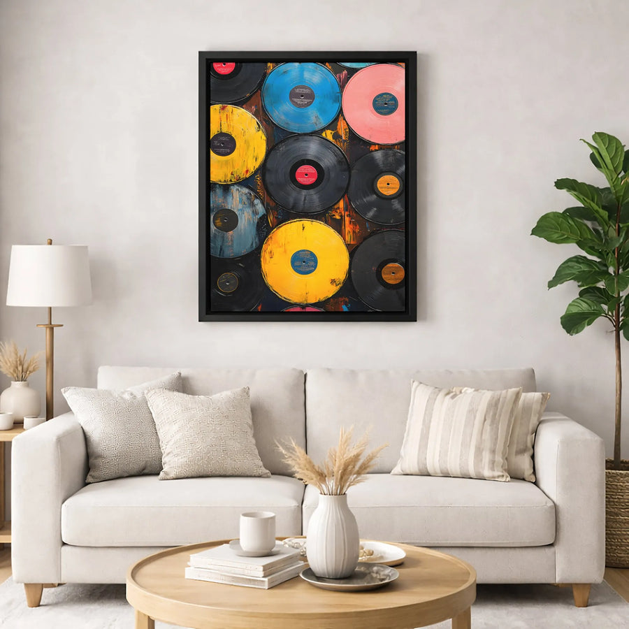 Vinyl Record Wall Art | Abstract Colorful Music Decor | Premium Gallery Wrapped Canvas | Gift For Music Lover Musician