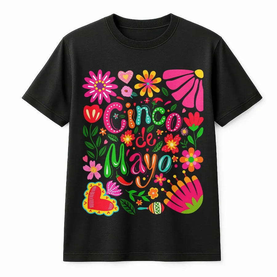 Cinco De Mayo T-Shirt | Colorful Mexican Folk Art Graphic | Premium Cotton-Blend Sweatshirt | Unisex Fiesta Party Gift