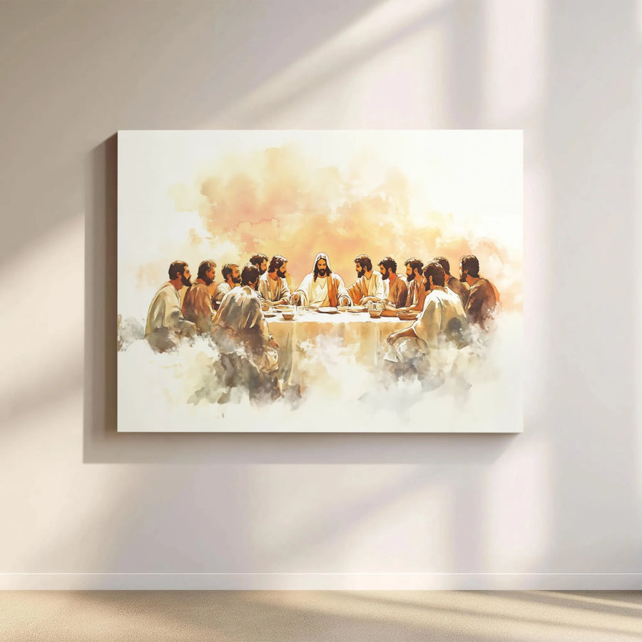 The Last Supper Canvas Print | Watercolor Jesus And Apostles Wall Art | Premium Gallery-Wrapped Decor | Christian Religious Home Gift