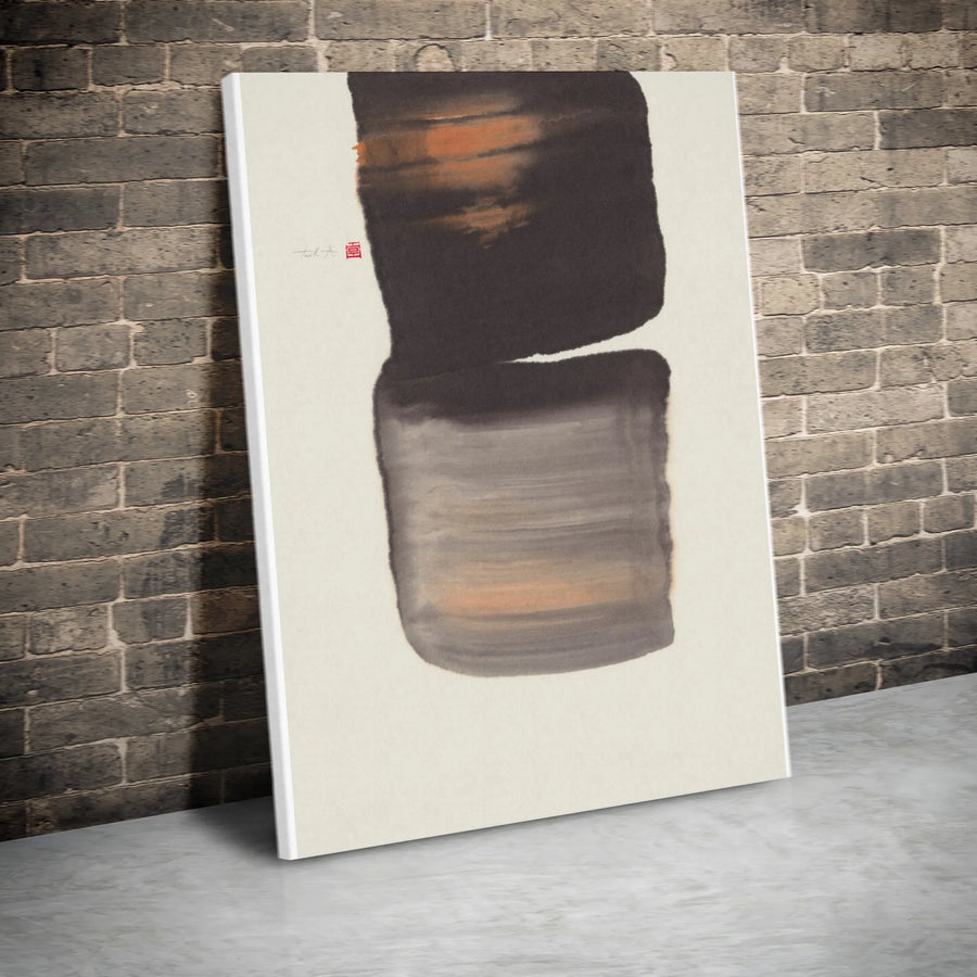 Abstract Japanese Ink Wash Vertical Canvas | Sumi-e Inspired Block Design | Premium Thick Gallery Wrap Canvas | Modern Home Decor Gift