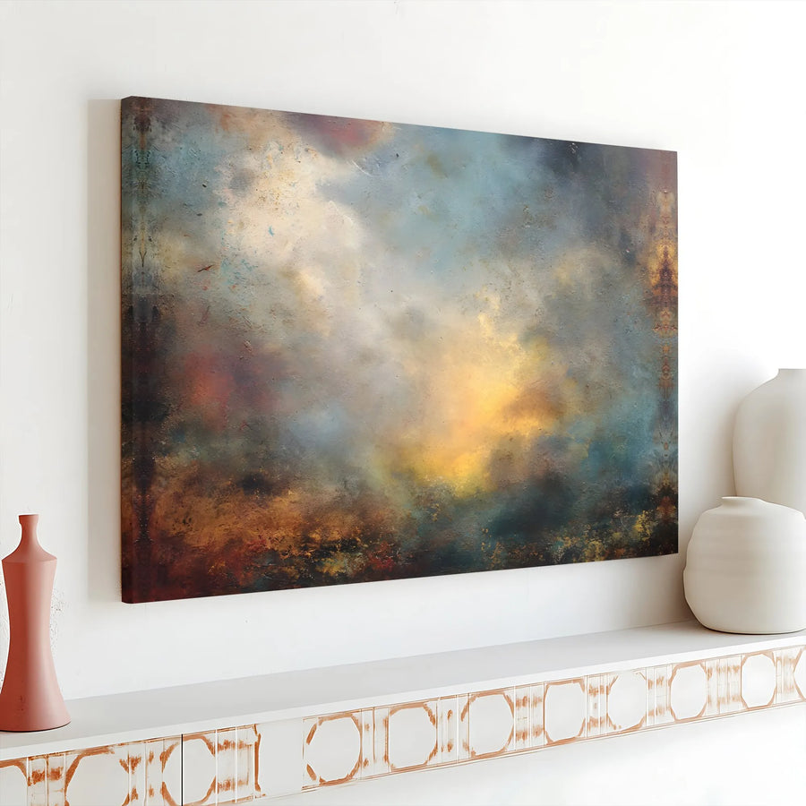 Moody Atmospheric Abstract Canvas Art | Textured Earth and Sky Landscape | Premium Gallery Wrapped Print | Modern Minimalist Home Office Decor