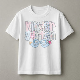 Kindergarten Teacher T-Shirt | Coquette Pencil Bow Graphic | Premium Cotton Blend | Gift for New Teacher Back to School Outfit