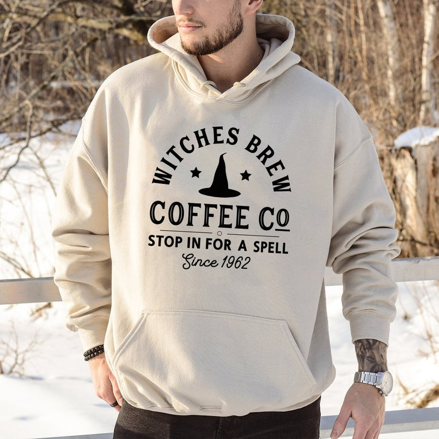 Witches Brew Coffee Co Hoodie | Spooky Graphic Pullover | Soft Cotton-Polyester Blend | Funny Halloween Gift For Coffee Lovers