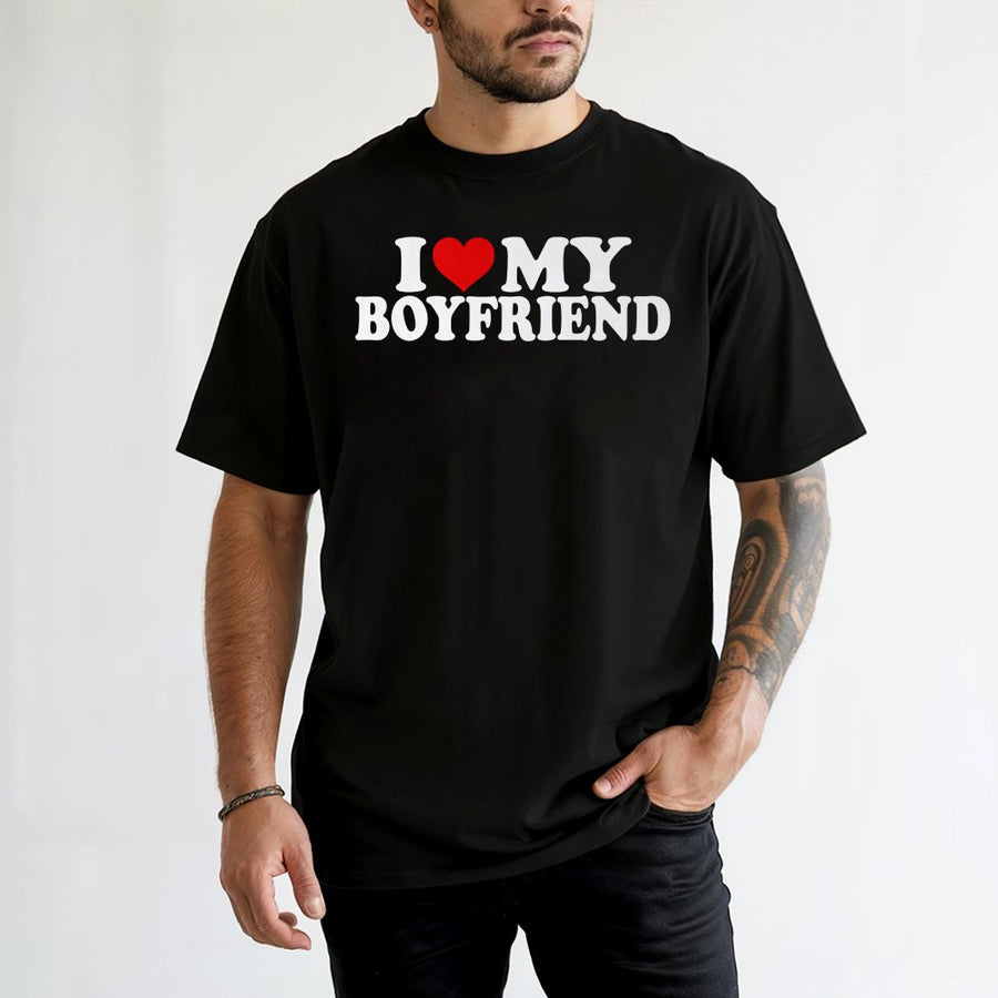 I Love My Boyfriend T-Shirt | Retro Graphic Heart Tee | 100% Soft Cotton Premium Apparel | Cute Valentines Day Gift for Girlfriend