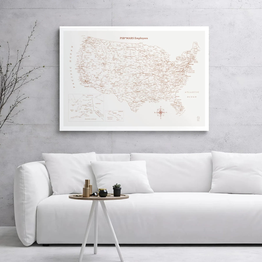 USA Map Wall Art Canvas | Vintage Style Travel Map Print | Gallery Wrap Premium Decor | Office Gift for Employees & Travelers