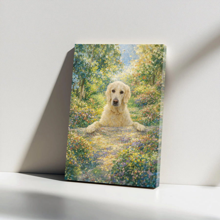 Golden Retriever Canvas Wall Art | Impressionist Floral Garden Painting | Premium Gallery Wrapped Canvas | Gift for Dog Lover & Home Decor