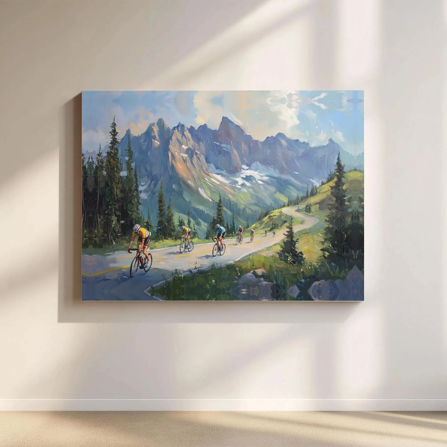 Mountain Road Cycling Canvas Print | Impressionist Landscape Wall Art | Premium Gallery Wrapped Decor | Perfect Gift For Cyclists And Athletes