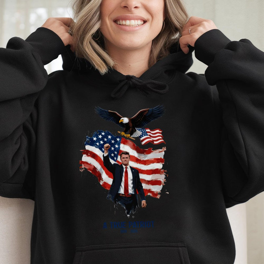 A True Patriot Hoodie | American Eagle USA Flag Graphic | Premium Cotton-Poly Blend | Conservative Republican Gift for Men and Women