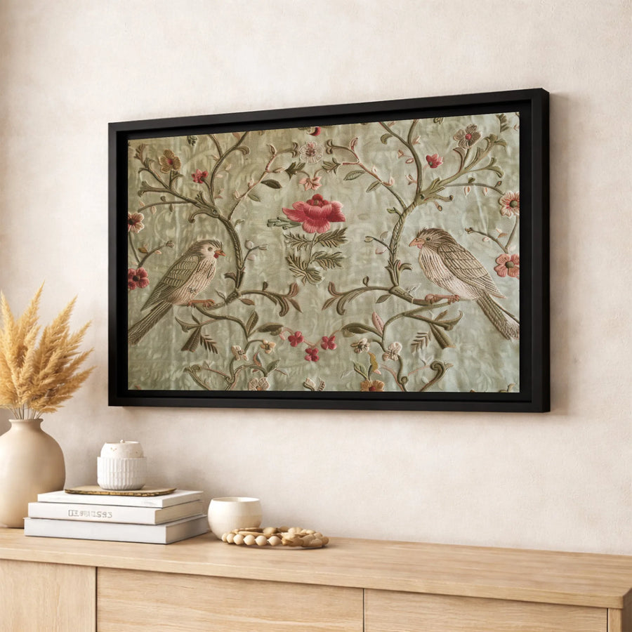 Vintage Bird Canvas Print | Textured Botanical Floral Art | Premium Gallery Wrapped Wall Decor | Cottagecore Nature Gift for Home