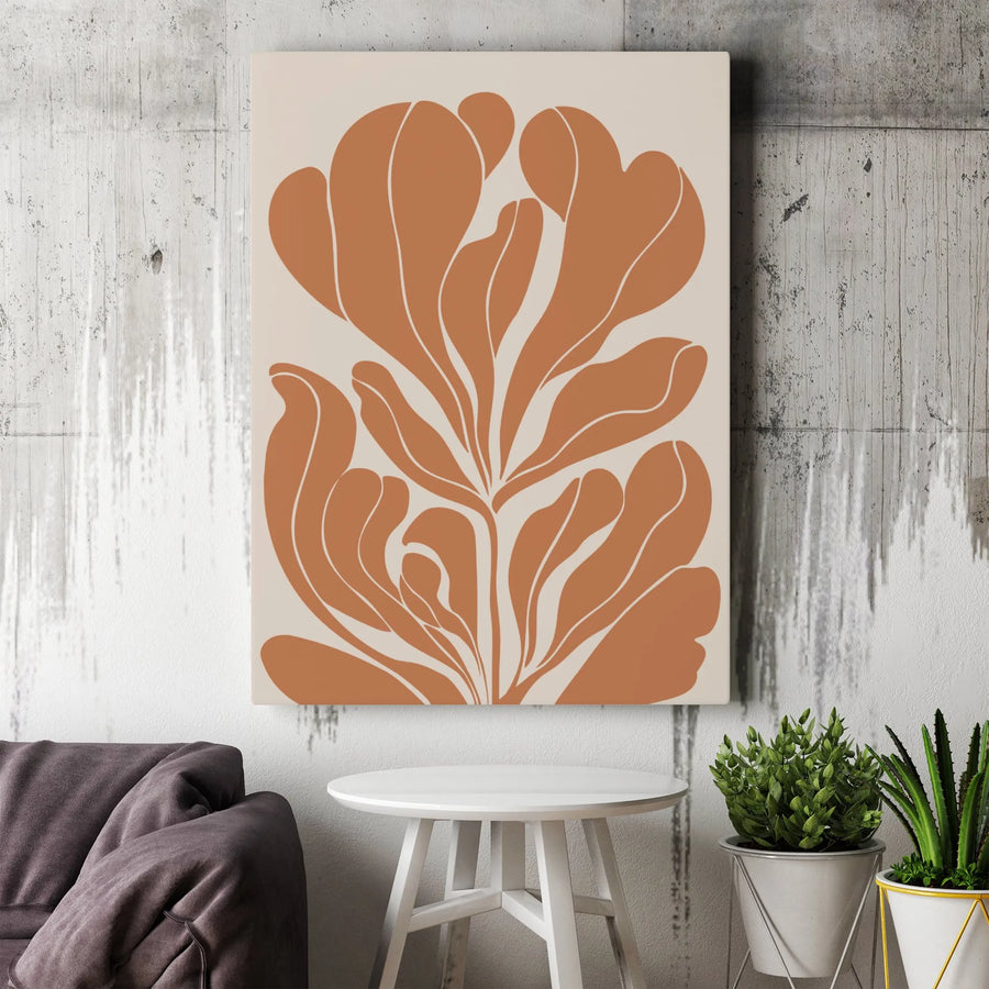 Boho Abstract Botanical Canvas Wall Art | Terracotta Flower Line Drawing | Premium Gallery-Wrapped 1.25" Profile | Modern Minimalist Home Decor