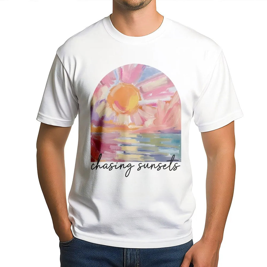 Chasing Sunsets T-Shirt | Boho Beach Vacation Graphic Tee | Premium Comfort Colors Cotton | Trendy Summer Gift for Her