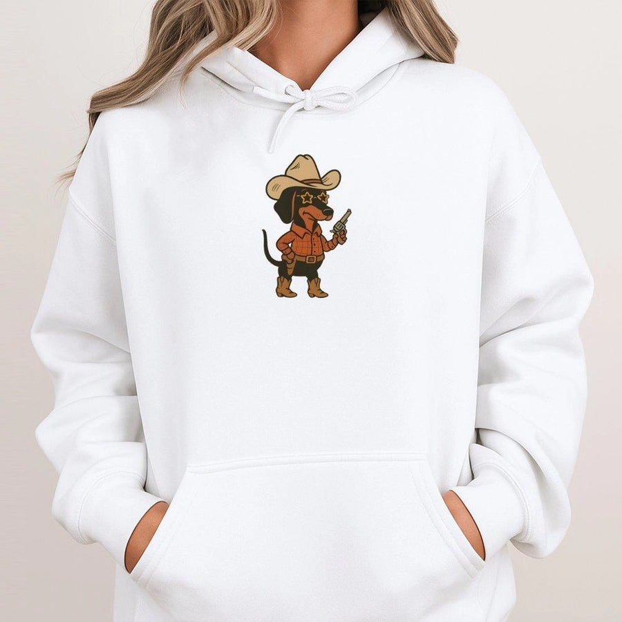Dachshund Cowboy Hoodie | Funny Wiener Dog Western Graphic | Premium Cotton Blend | Unique Gift for Dog Lovers