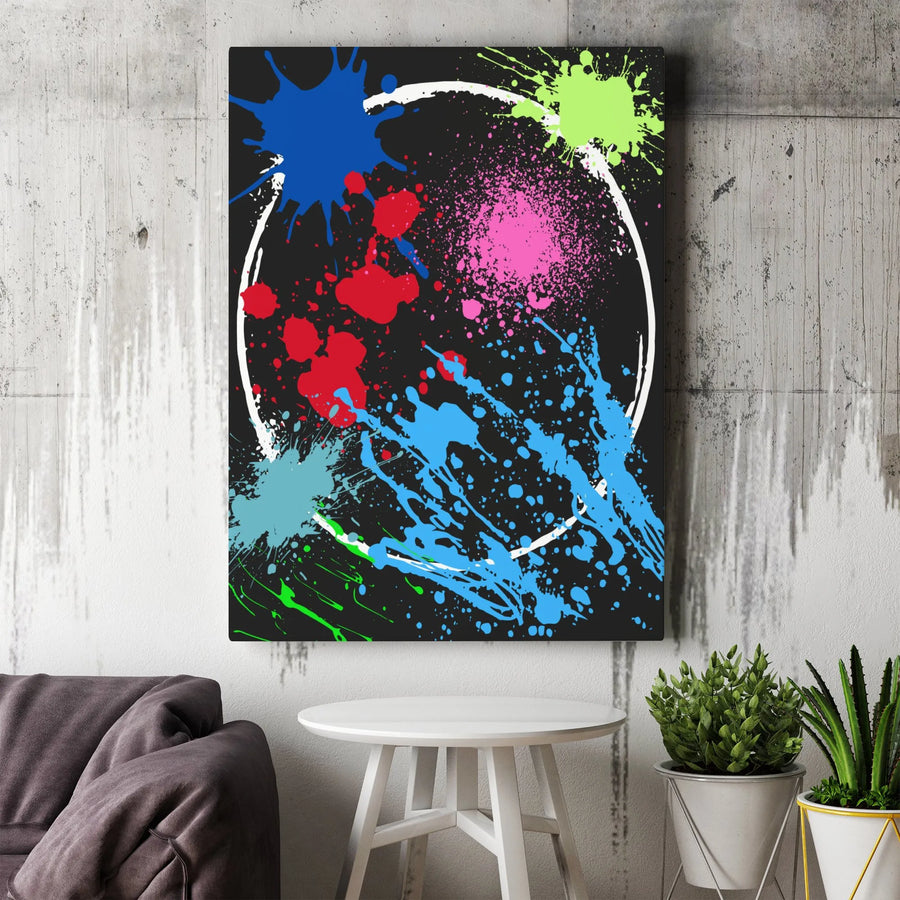 Abstract Paint Splatter Canvas Wall Art | Vibrant Neon Ink Splash Design | Premium 1.25" Gallery Wrap | Modern Office & Home Decor Statement Piece