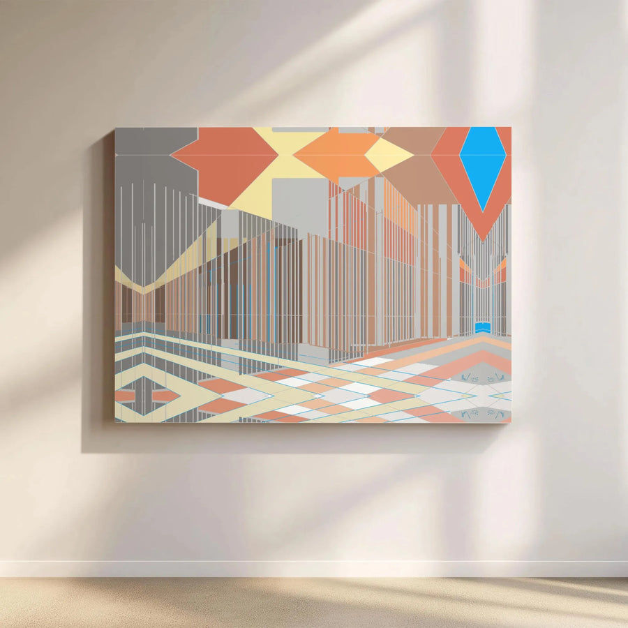 Modern Abstract Architectural Canvas Wall Art | Geometric Cityscape Print | 1.25 Inch Gallery Wrap | Premium Home Decor for Living Room