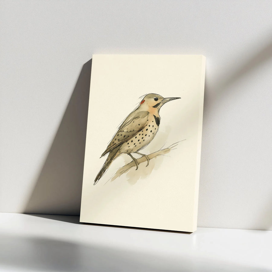 Northern Flicker Canvas Wall Art | Minimalist Bird Watercolor Sketch | Premium Thick Gallery Wrap | Gift for Nature Lover & Naturalist Decor