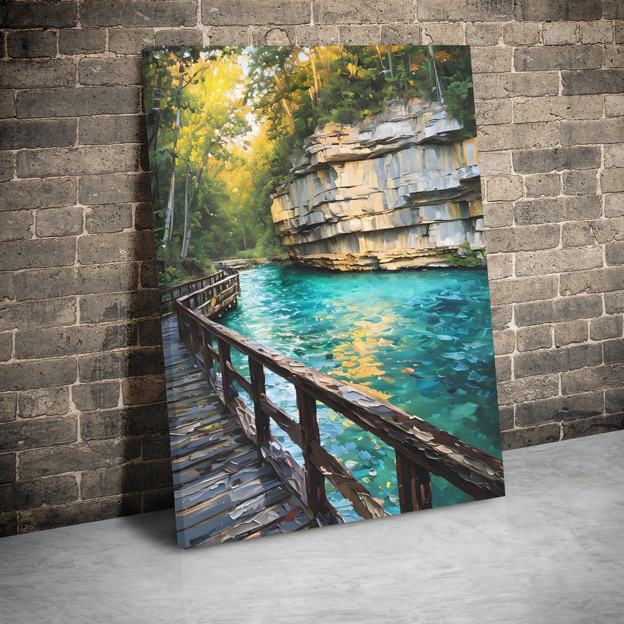 Turquoise River Forest Canvas Wall Art | Impressionist Nature Landscape Painting | Premium 1.25" Gallery Wrap | Calming Home Decor Gift