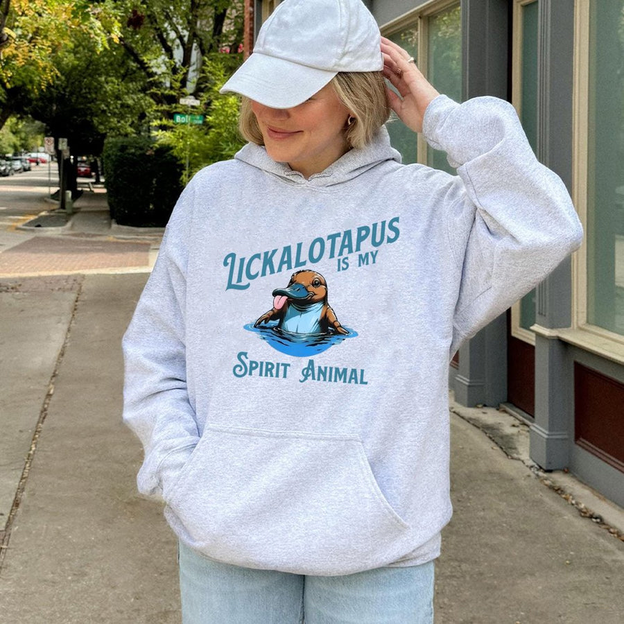 Lickalotapus Spirit Animal Hoodie | Funny Platypus Graphic Sweatshirt | Premium Cotton-Poly Blend | Unisex Gift for Animal Lovers