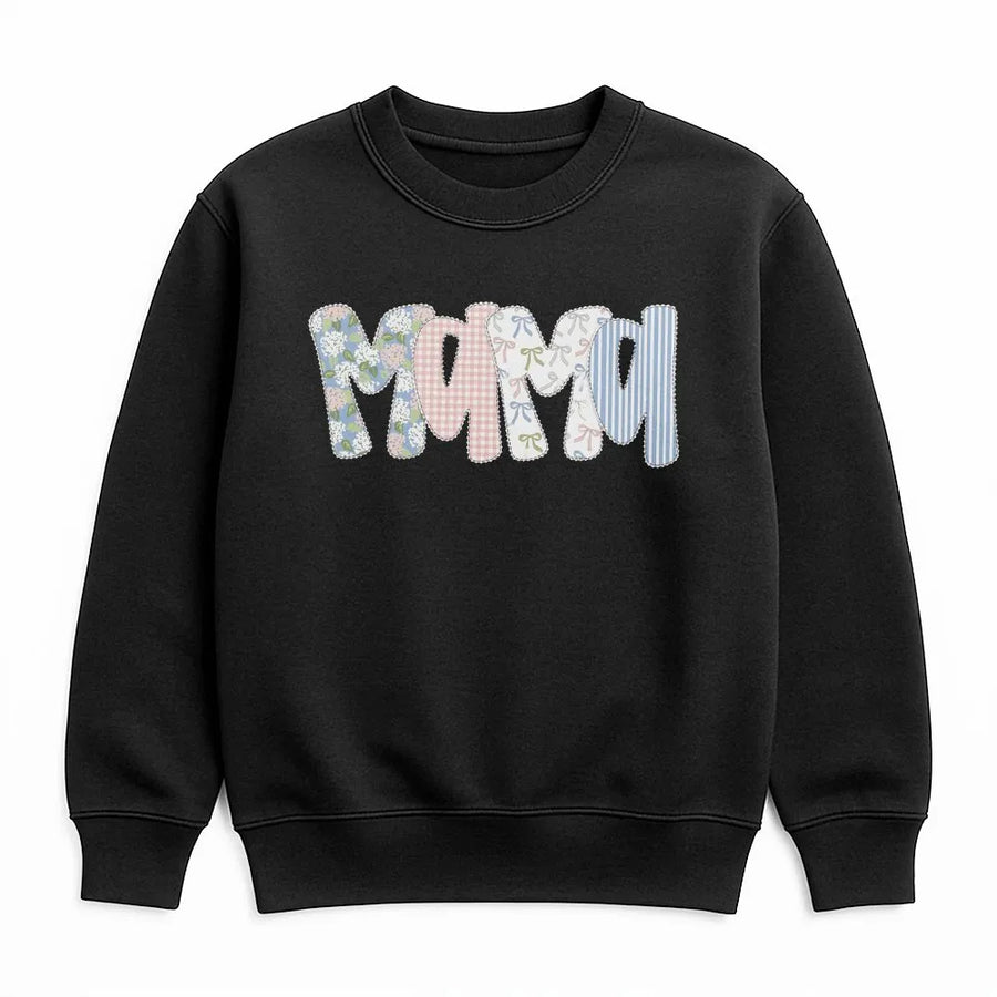 Floral Preppy Mama Sweatshirt | Coquette Patchwork Graphic Tee | Soft Cotton Classic Fit | Gift for New Mom on Mother's Day